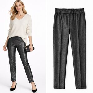 Soft Surroundings Black Silver Metallic Pull On Pants Front Seam Sz S💛